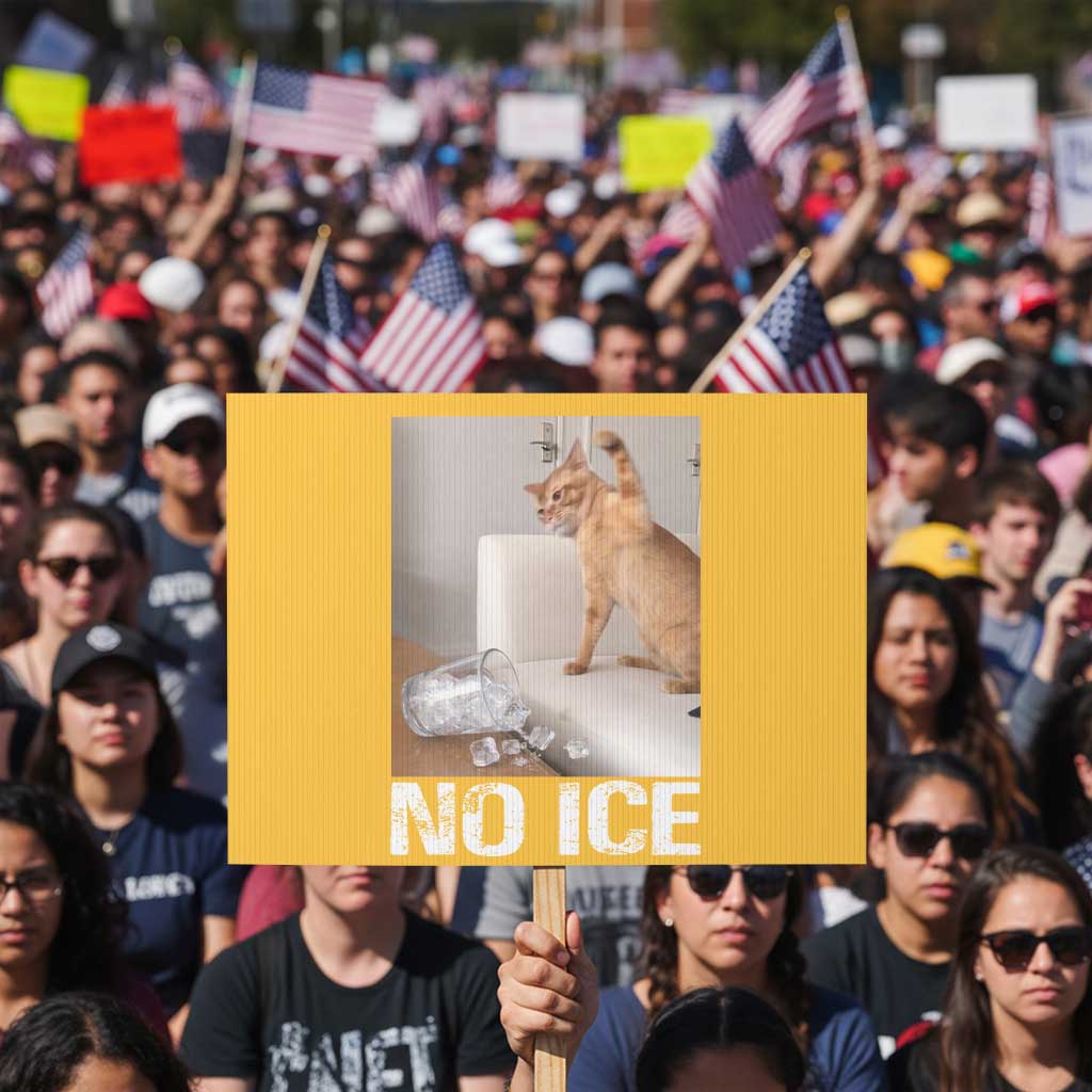 Funny Cat Meme No Ice Protest Sign Subtle FDT Political Satire Satirical Humor TS10 Horizontal 18