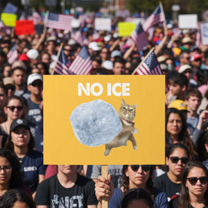 No Ice Protest Sign Funny Cat Meme Subtle FDT Political Satire TS10 Horizontal 18" × 24" Yellow Print Your Wear