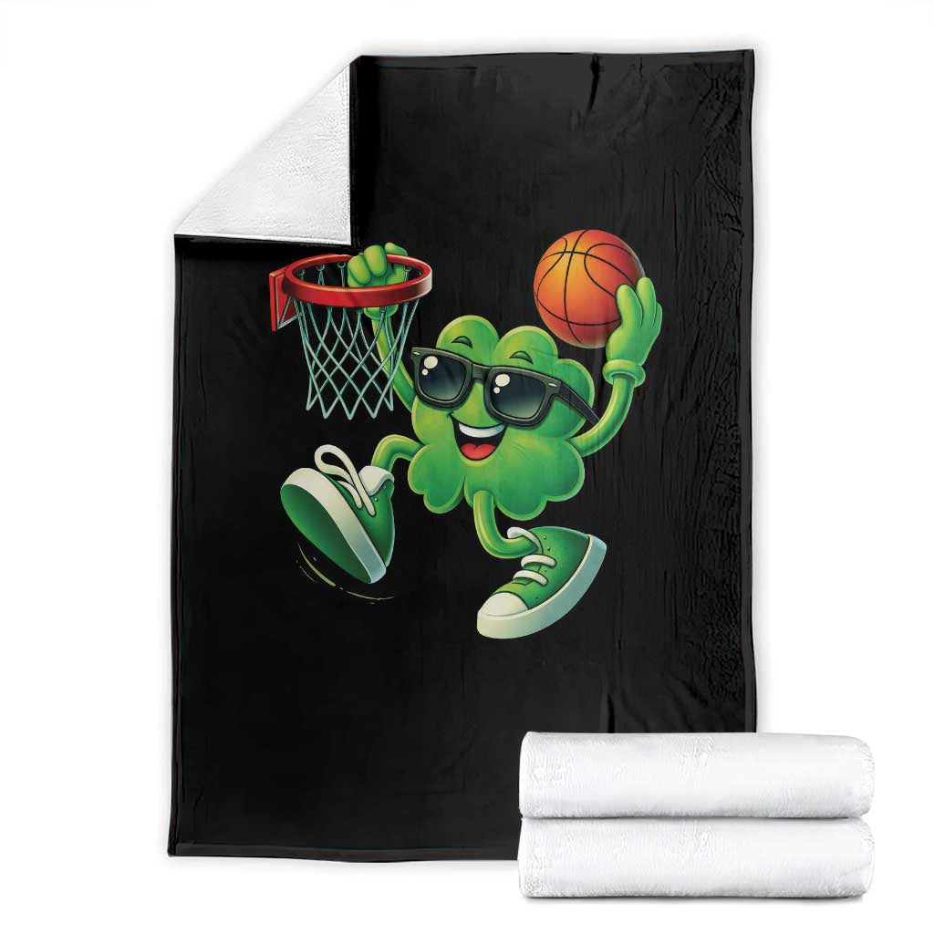 Basketball St Patricks Day Throw Blanket Cute Irish Shamrock Playing Basketball Player Team Boys TS10 Black Print Your Wear