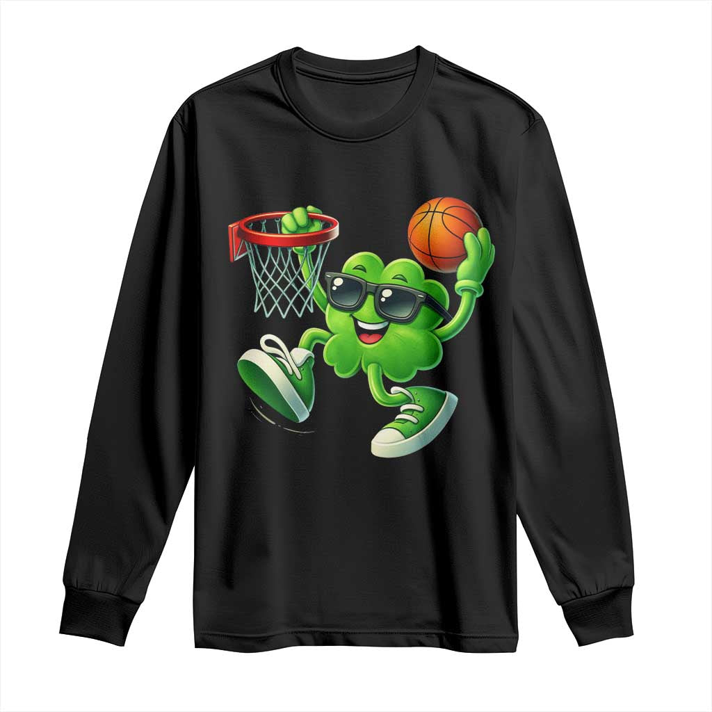 Basketball St Patricks Day Long Sleeve Shirt Cute Irish Shamrock Playing Basketball Player Team Boys TS10 Black Print Your Wear