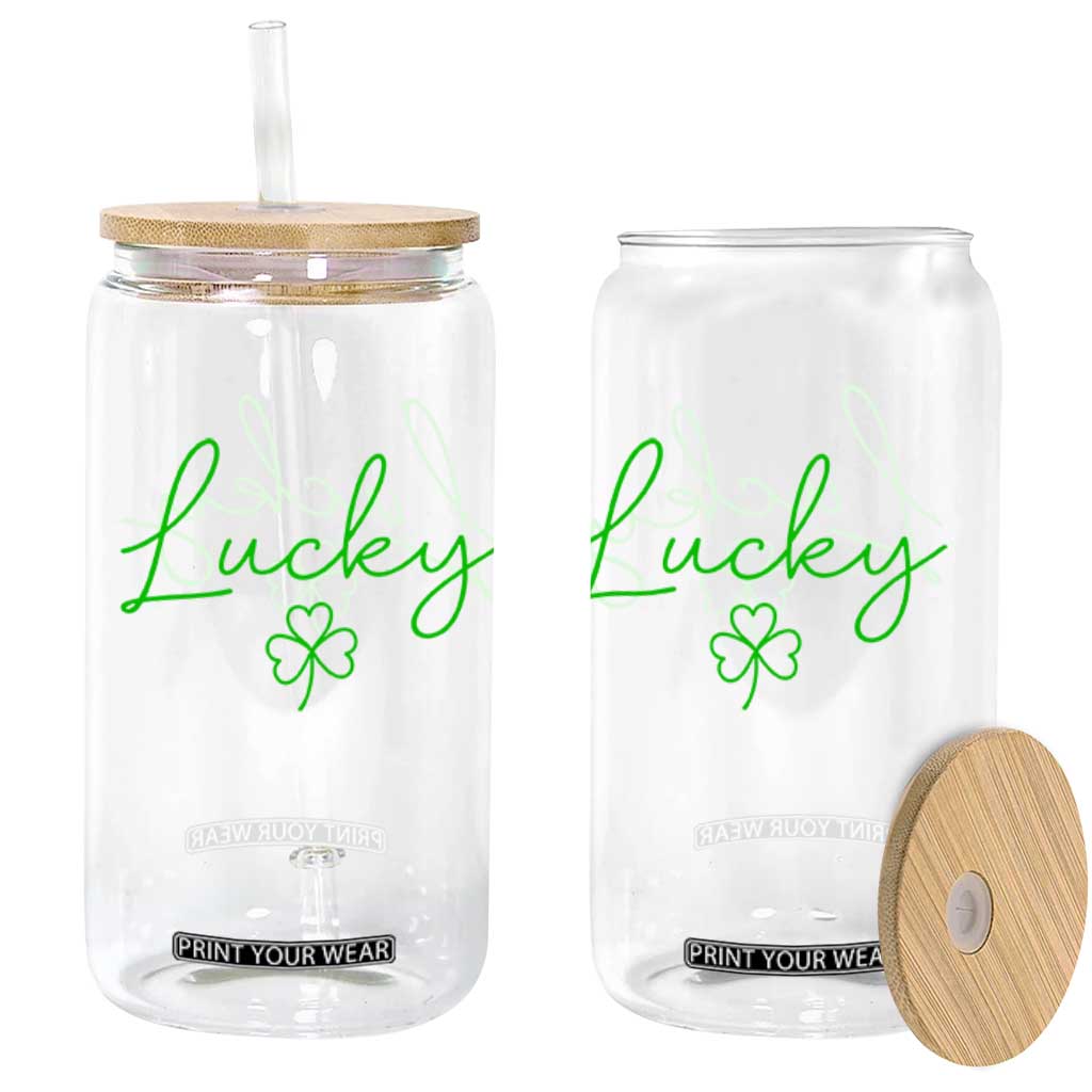 Lucky Irish Shamrock Glass Can St Patricks Day Letter Print Lightweight TS10 Print Your Wear