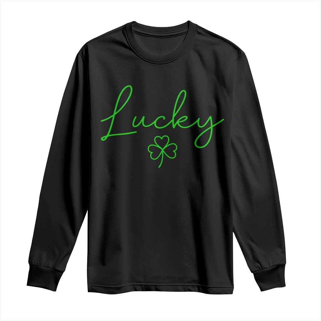 Lucky Irish Shamrock Long Sleeve Shirt St Patricks Day Letter Print Lightweight TS10 Black Print Your Wear