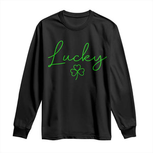 Lucky Irish Shamrock Long Sleeve Shirt St Patricks Day Letter Print Lightweight TS10 Black Print Your Wear