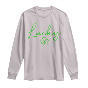 Lucky Irish Shamrock Long Sleeve Shirt St Patricks Day Letter Print Lightweight TS10 Ice Gray Print Your Wear
