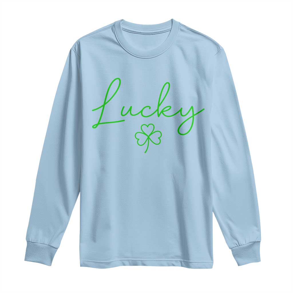 Lucky Irish Shamrock Long Sleeve Shirt St Patricks Day Letter Print Lightweight TS10 Light Blue Print Your Wear