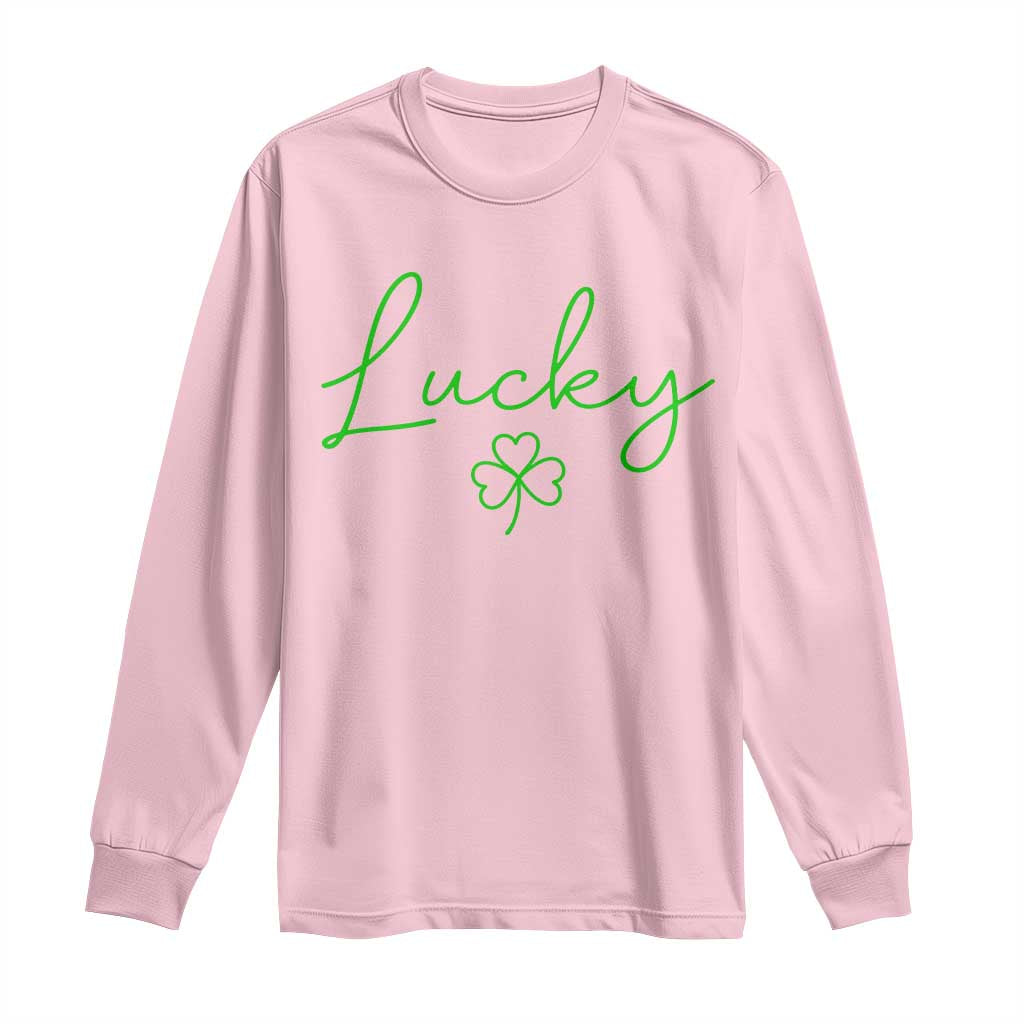 Lucky Irish Shamrock Long Sleeve Shirt St Patricks Day Letter Print Lightweight TS10 Light Pink Print Your Wear