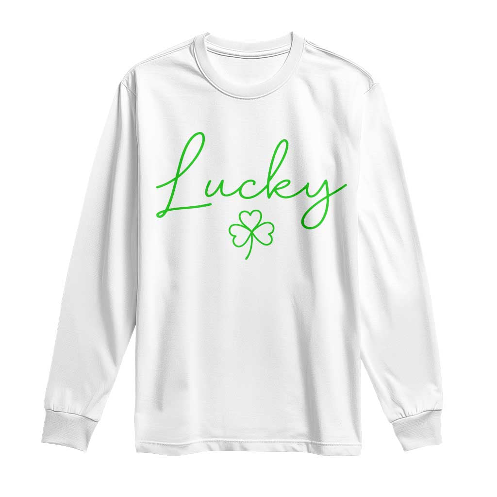 Lucky Irish Shamrock Long Sleeve Shirt St Patricks Day Letter Print Lightweight TS10 White Print Your Wear