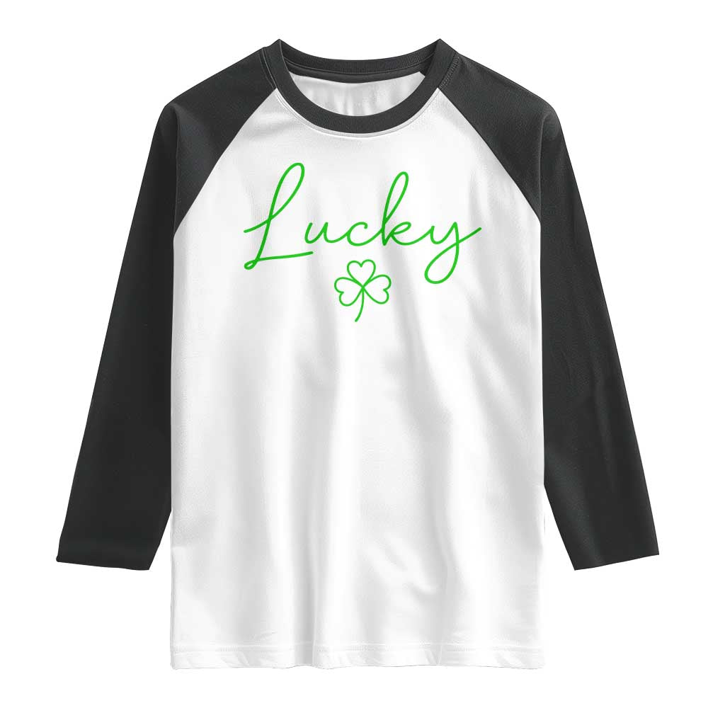 Lucky Irish Shamrock Raglan Shirt St Patricks Day Letter Print Lightweight TS10 White Black Print Your Wear