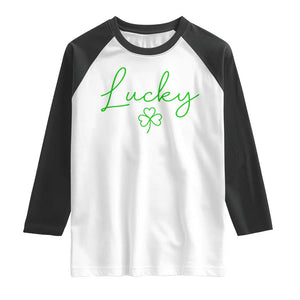 Lucky Irish Shamrock Raglan Shirt St Patricks Day Letter Print Lightweight TS10 White Black Print Your Wear