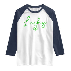 Lucky Irish Shamrock Raglan Shirt St Patricks Day Letter Print Lightweight TS10 White Navy Print Your Wear