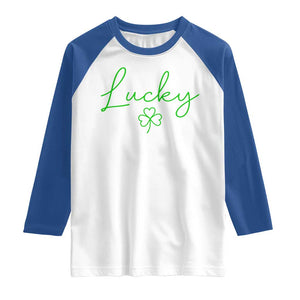 Lucky Irish Shamrock Raglan Shirt St Patricks Day Letter Print Lightweight TS10 White Royal Print Your Wear