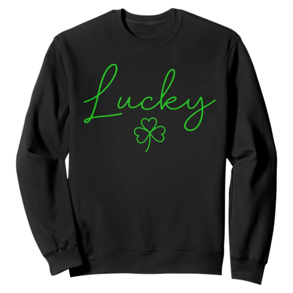 Lucky Irish Shamrock Sweatshirt St Patricks Day Letter Print Lightweight TS10 Black Print Your Wear