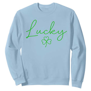 Lucky Irish Shamrock Sweatshirt St Patricks Day Letter Print Lightweight TS10 Light Blue Print Your Wear