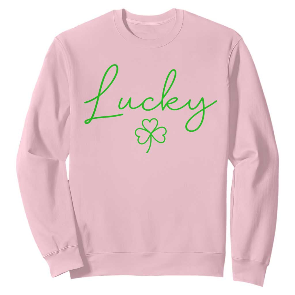 Lucky Irish Shamrock Sweatshirt St Patricks Day Letter Print Lightweight TS10 Light Pink Print Your Wear