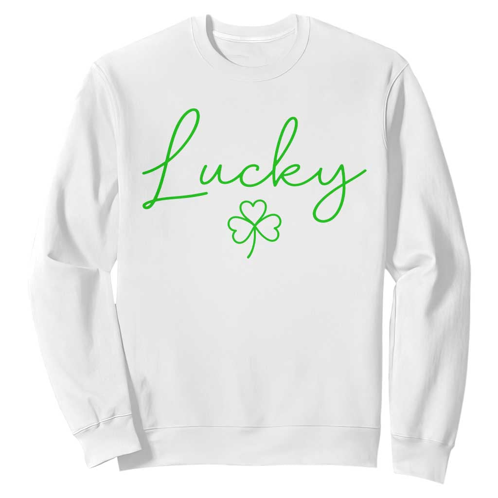 Lucky Irish Shamrock Sweatshirt St Patricks Day Letter Print Lightweight TS10 White Print Your Wear