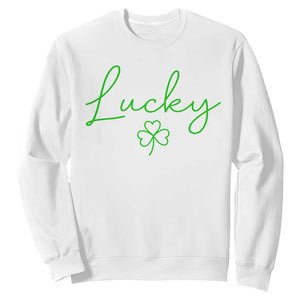 Lucky Irish Shamrock Sweatshirt St Patricks Day Letter Print Lightweight TS10 White Print Your Wear