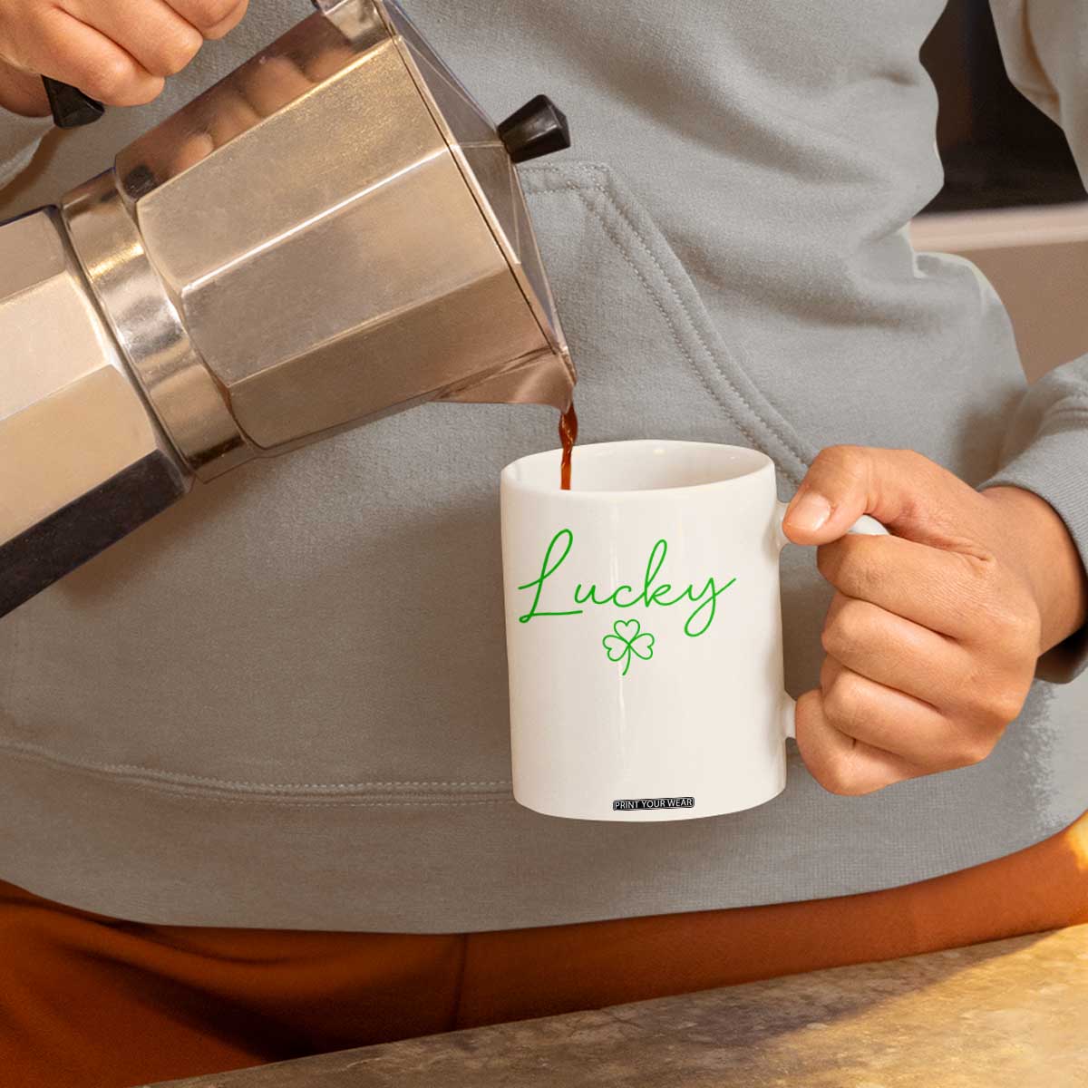 Lucky Irish Shamrock Coffee Mug St Patricks Day Letter Print Lightweight TS10 Print Your Wear