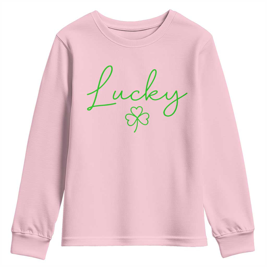 Lucky Irish Shamrock Youth Sweatshirt St Patricks Day Letter Print Lightweight TS10 Light Pink Print Your Wear