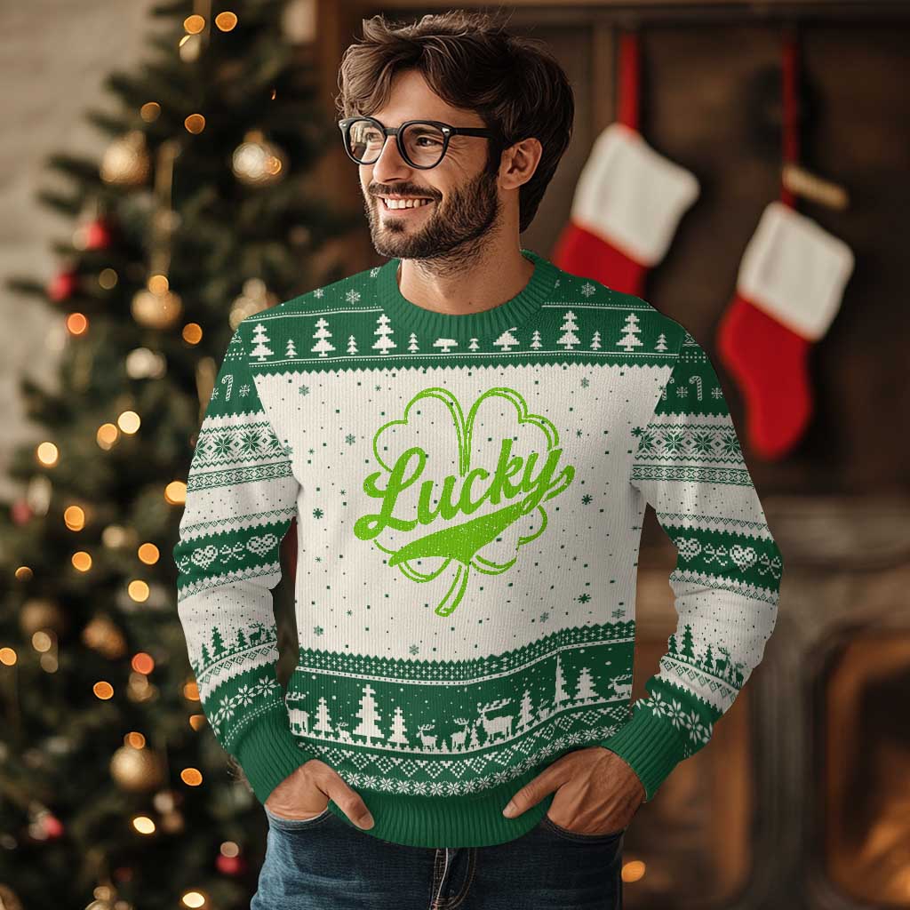 Vintage Lucky Shamrock Ugly Christmas Sweater Irish St Patricks Day TS10 Beige Green Print Your Wear