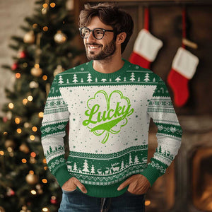 Vintage Lucky Shamrock Ugly Christmas Sweater Irish St Patricks Day TS10 Beige Green Print Your Wear