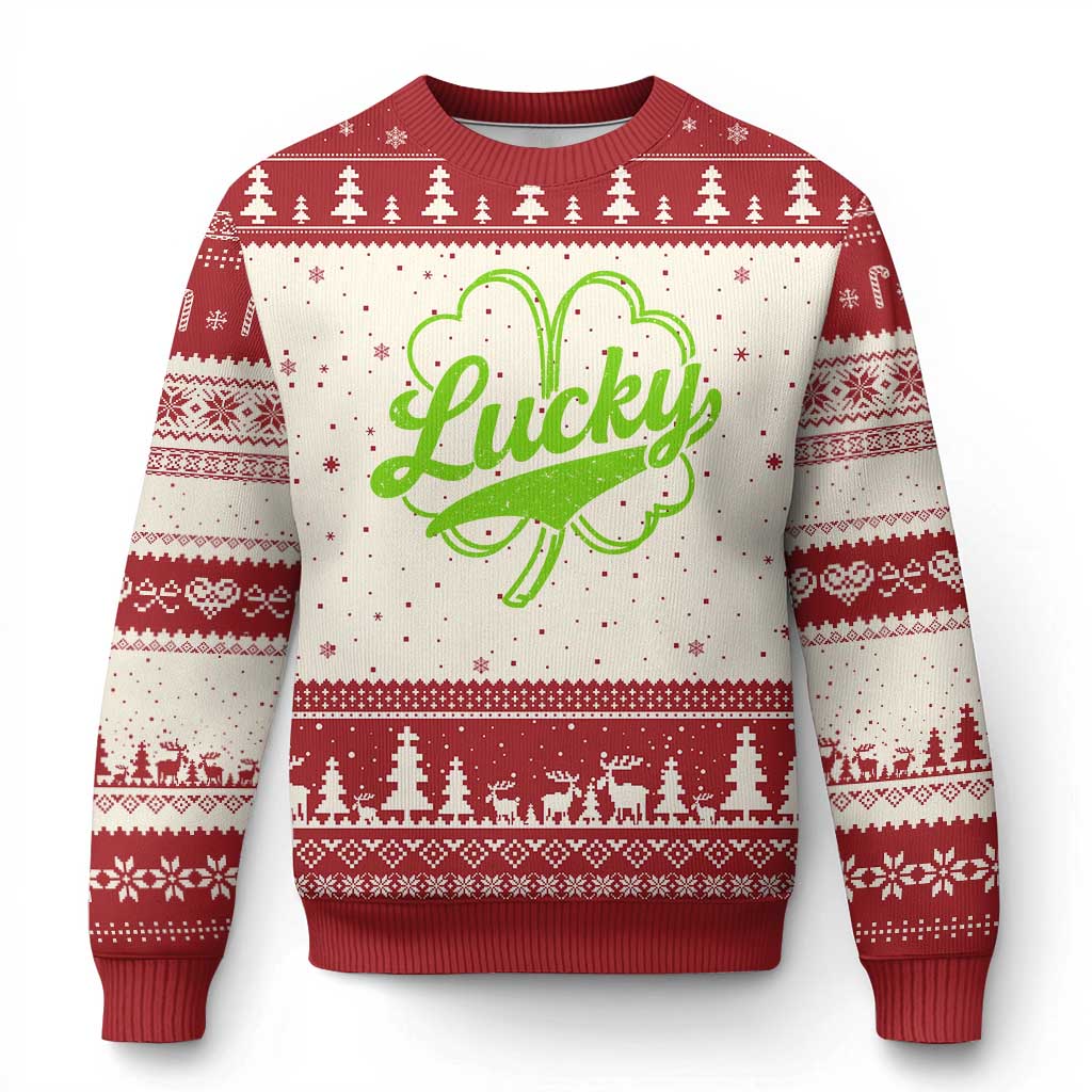 Vintage Lucky Shamrock Ugly Christmas Sweater Irish St Patricks Day TS10 Beige Red Print Your Wear