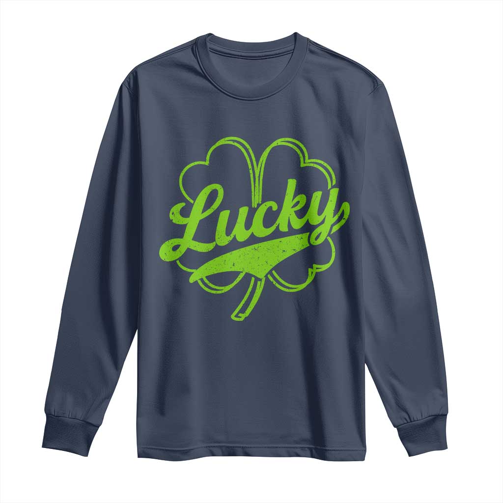 Vintage Lucky Shamrock Long Sleeve Shirt Irish St Patricks Day TS10 Navy Print Your Wear