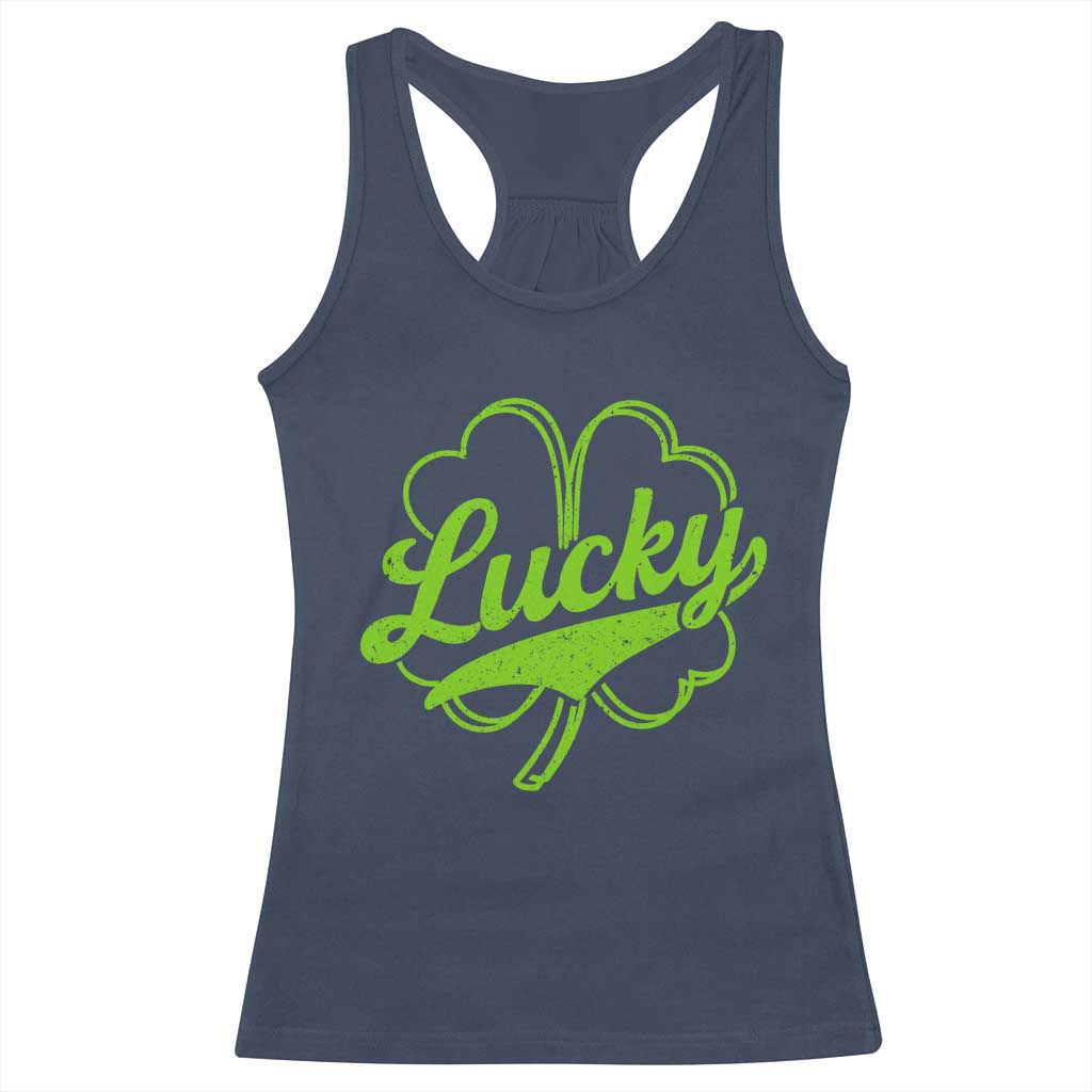 Vintage Lucky Shamrock Racerback Tank Top Irish St Patricks Day TS10 Navy Print Your Wear