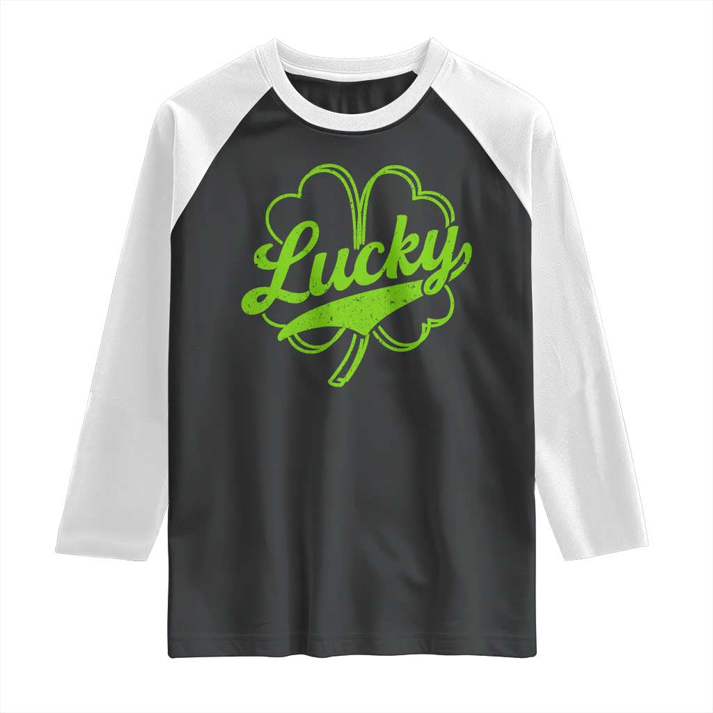 Vintage Lucky Shamrock Raglan Shirt Irish St Patricks Day TS10 Black White Print Your Wear