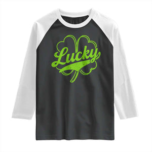 Vintage Lucky Shamrock Raglan Shirt Irish St Patricks Day TS10 Black White Print Your Wear