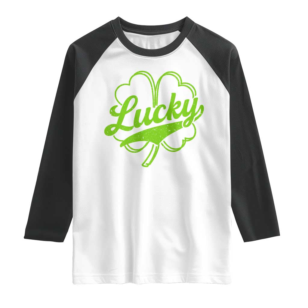 Vintage Lucky Shamrock Raglan Shirt Irish St Patricks Day TS10 White Black Print Your Wear