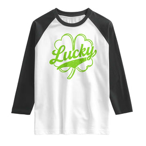 Vintage Lucky Shamrock Raglan Shirt Irish St Patricks Day TS10 White Black Print Your Wear