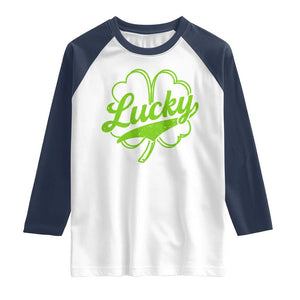 Vintage Lucky Shamrock Raglan Shirt Irish St Patricks Day TS10 White Navy Print Your Wear