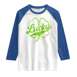 Vintage Lucky Shamrock Raglan Shirt Irish St Patricks Day TS10 White Royal Print Your Wear