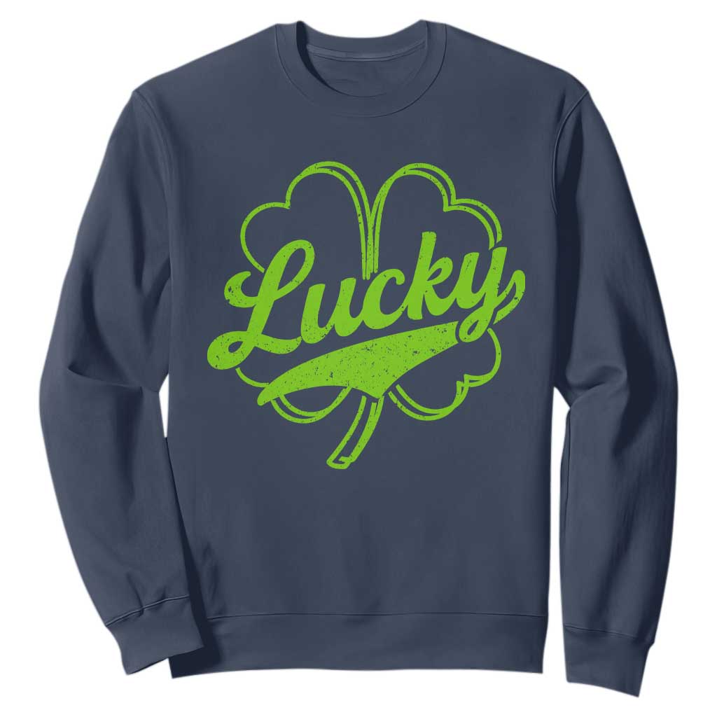 Vintage Lucky Shamrock Sweatshirt Irish St Patricks Day TS10 Navy Print Your Wear