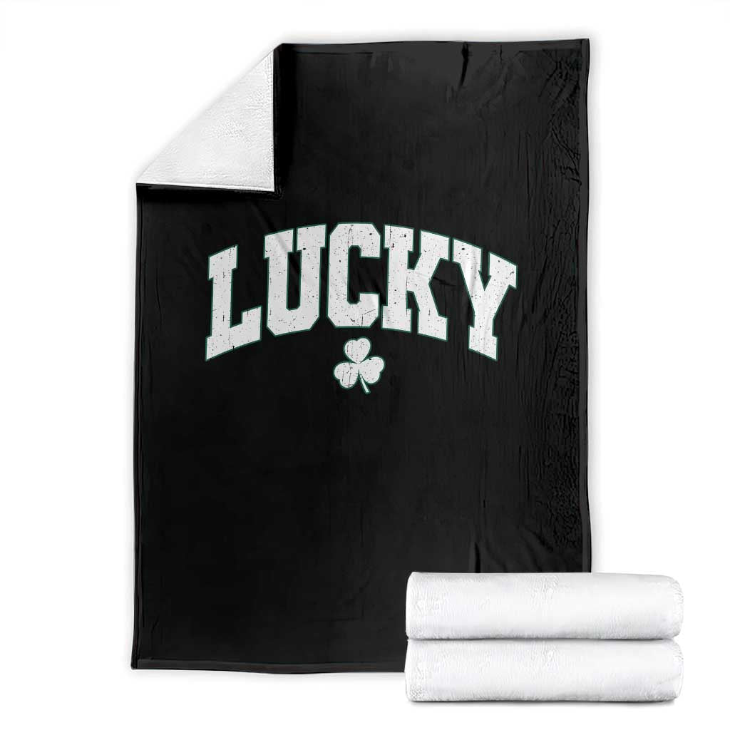 Retro Lucky Throw Blanket St Patricks Day Irish Shamrock Varsity TS10 Black Print Your Wear