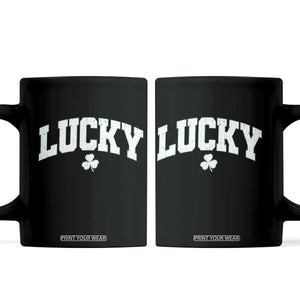 Retro Lucky Coffee Mug St Patricks Day Irish Shamrock Varsity TS10 Black Print Your Wear