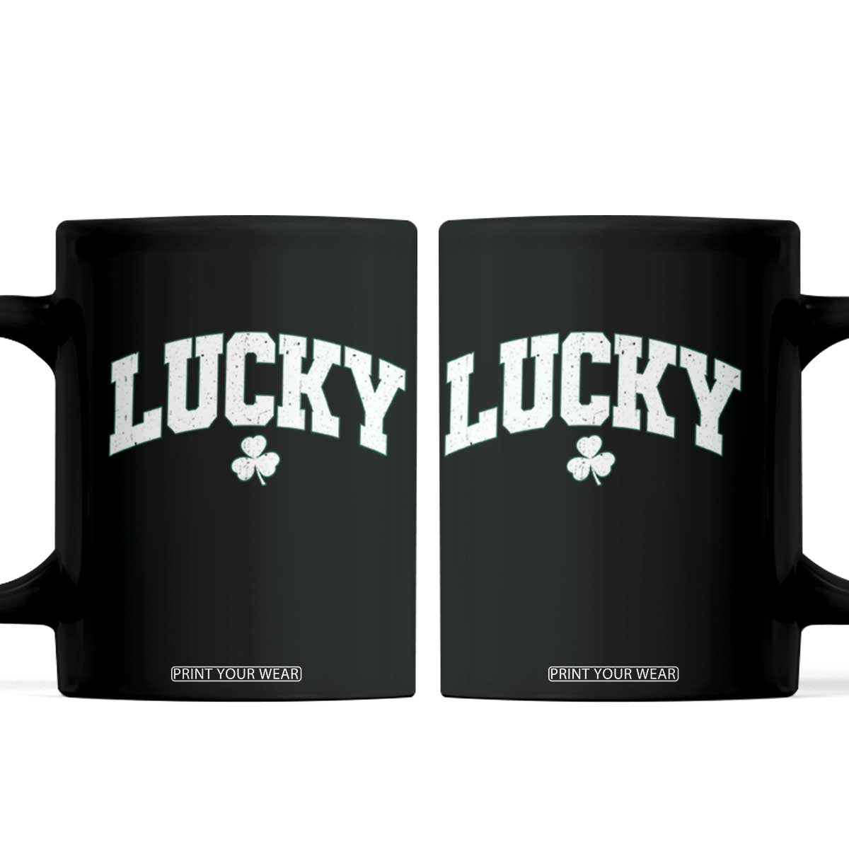 Retro Lucky Coffee Mug St Patricks Day Irish Shamrock Varsity TS10 Black Print Your Wear