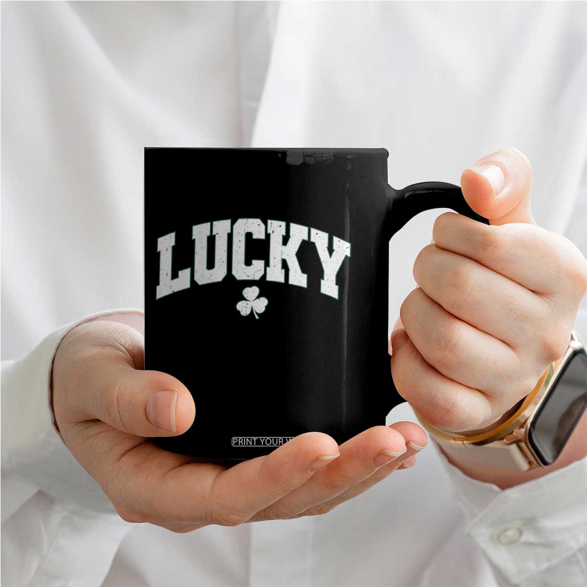 Retro Lucky Coffee Mug St Patricks Day Irish Shamrock Varsity TS10 Print Your Wear