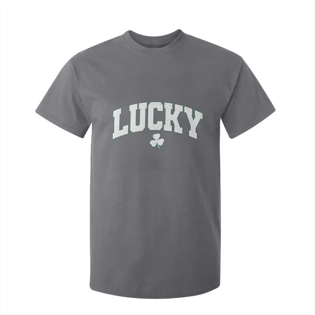 Retro Lucky T Shirt For Kid St Patricks Day Irish Shamrock Varsity TS10 Charcoal Print Your Wear