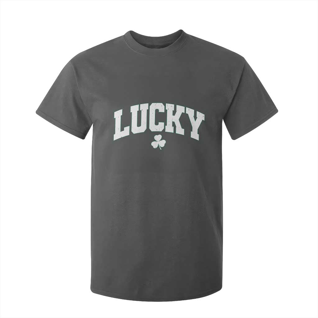 Retro Lucky T Shirt For Kid St Patricks Day Irish Shamrock Varsity TS10 Dark Heather Print Your Wear