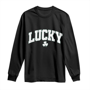 Retro Lucky Long Sleeve Shirt St Patricks Day Irish Shamrock Varsity TS10 Black Print Your Wear