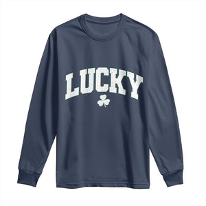 Retro Lucky Long Sleeve Shirt St Patricks Day Irish Shamrock Varsity TS10 Navy Print Your Wear