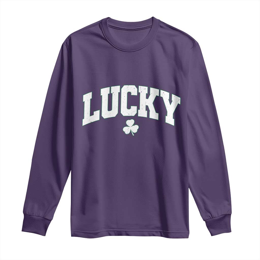 Retro Lucky Long Sleeve Shirt St Patricks Day Irish Shamrock Varsity TS10 Purple Print Your Wear