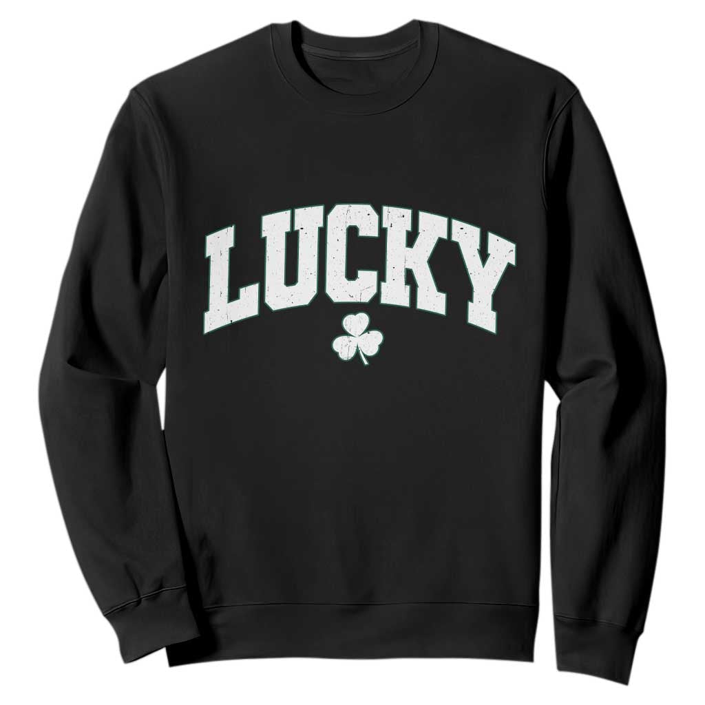 Retro Lucky Sweatshirt St Patricks Day Irish Shamrock Varsity TS10 Black Print Your Wear