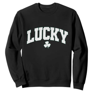 Retro Lucky Sweatshirt St Patricks Day Irish Shamrock Varsity TS10 Black Print Your Wear