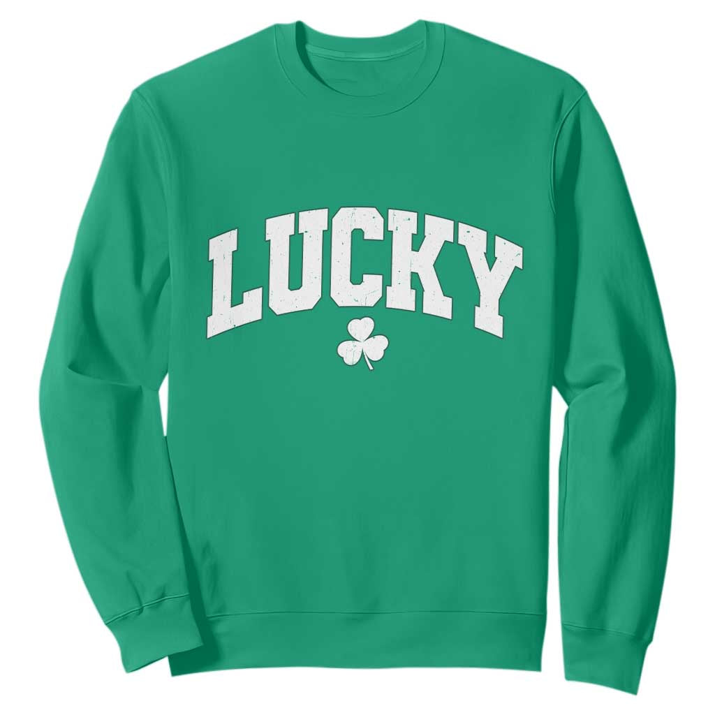 Retro Lucky Sweatshirt St Patricks Day Irish Shamrock Varsity TS10 Irish Green Print Your Wear