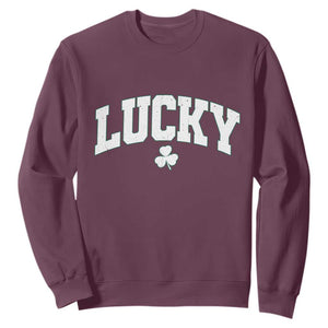 Retro Lucky Sweatshirt St Patricks Day Irish Shamrock Varsity TS10 Maroon Print Your Wear