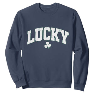 Retro Lucky Sweatshirt St Patricks Day Irish Shamrock Varsity TS10 Navy Print Your Wear