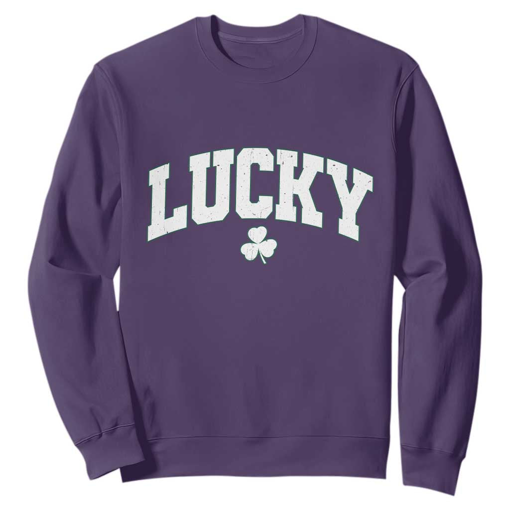 Retro Lucky Sweatshirt St Patricks Day Irish Shamrock Varsity TS10 Purple Print Your Wear