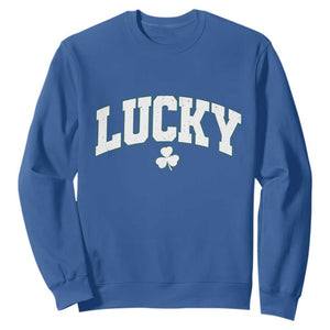 Retro Lucky Sweatshirt St Patricks Day Irish Shamrock Varsity TS10 Royal Blue Print Your Wear